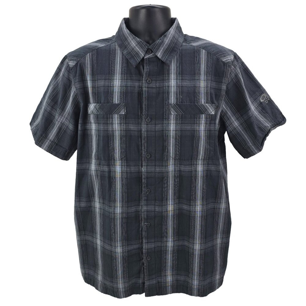 Mountain‎ Hardwear Shirt Men's Large Black Plaid Tartan Button Up Short Sleeve